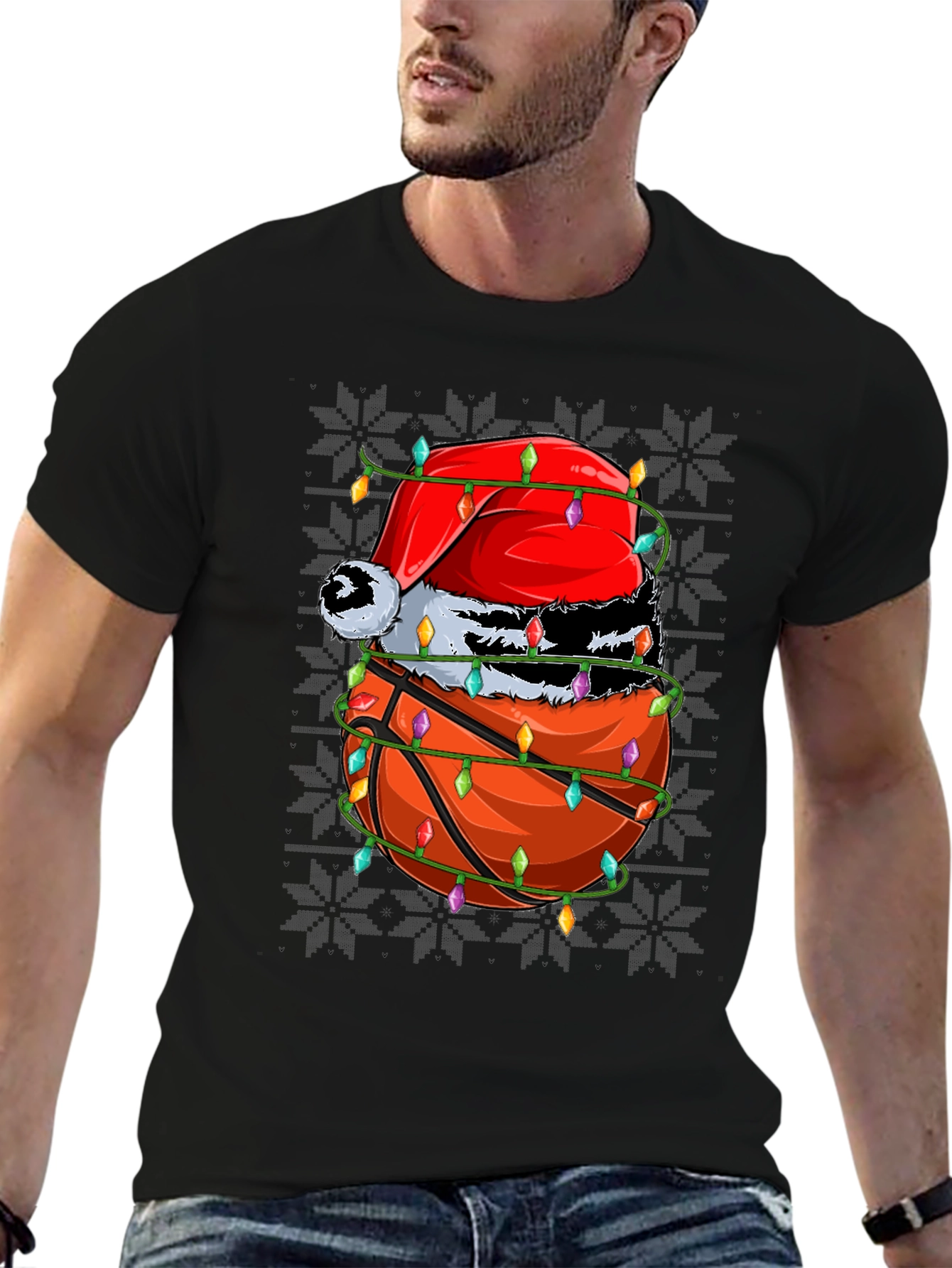 Festive Basketball Santa Hat T-Shirt