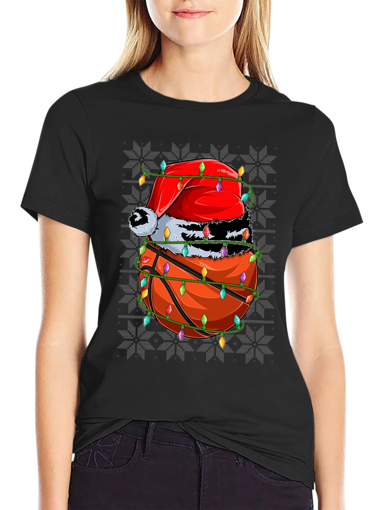 Festive Basketball Santa Hat T-Shirt