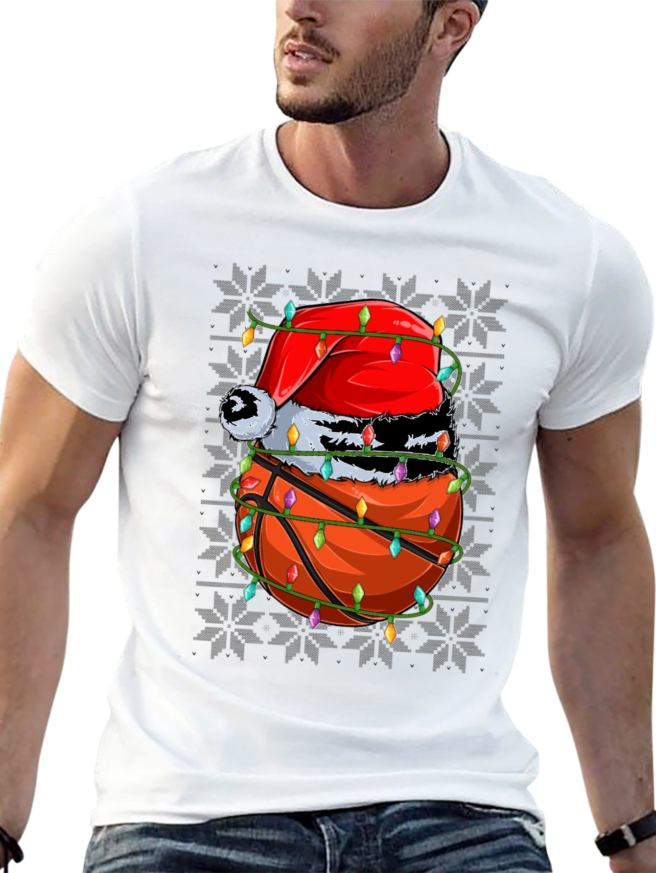 Festive Basketball Santa Hat T-Shirt