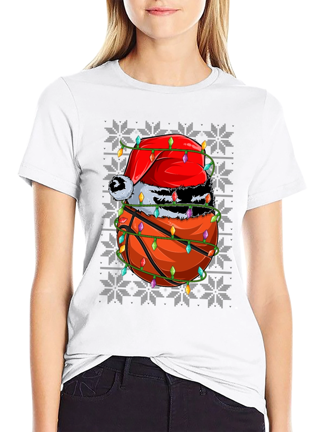 Festive Basketball Santa Hat T-Shirt