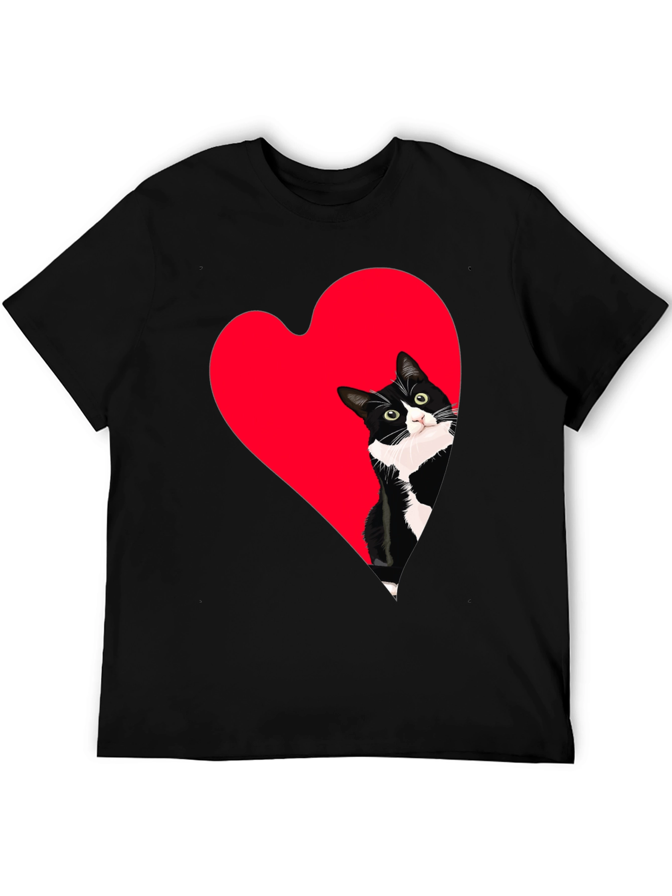 Cat Heart Peek Black Tee - Cute Graphic Shirt