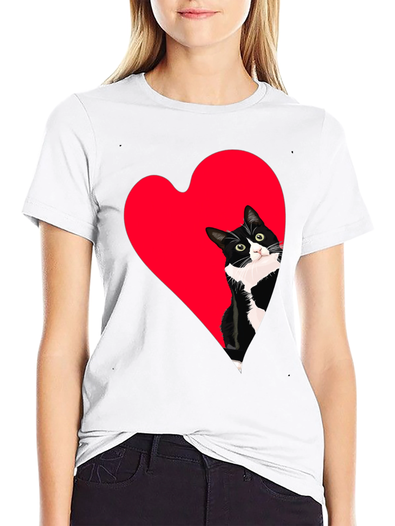 Cat Heart Peek Black Tee - Cute Graphic Shirt