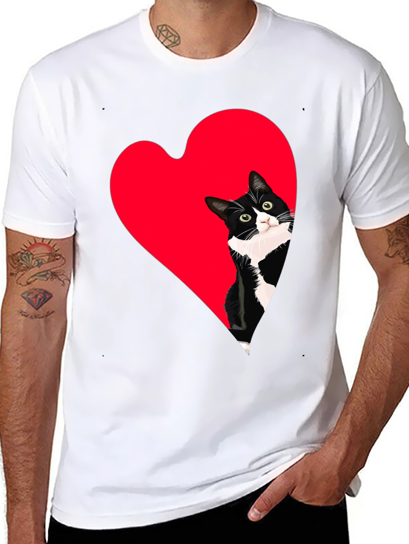 Cat Heart Peek Black Tee - Cute Graphic Shirt