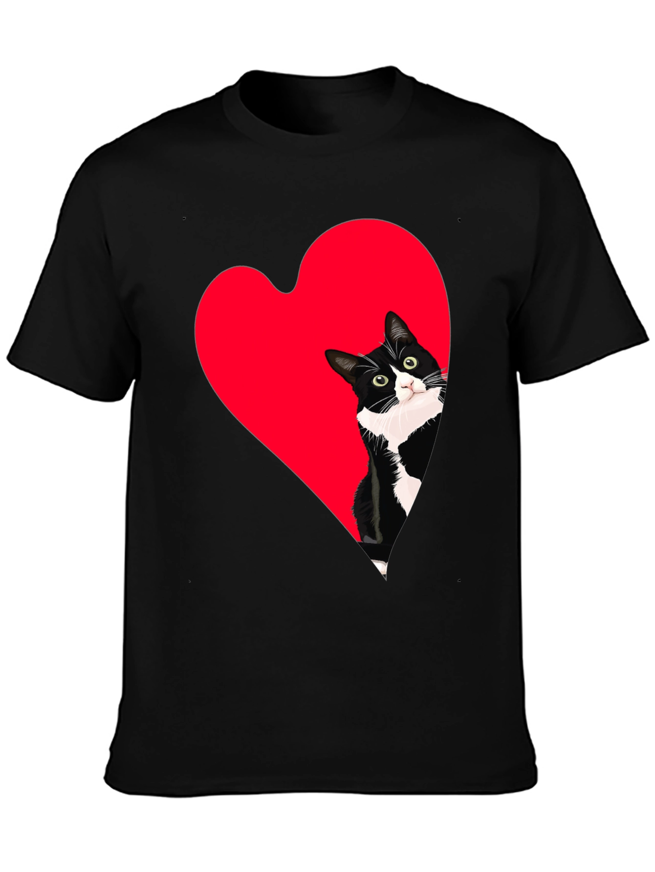 Cat Heart Peek Black Tee - Cute Graphic Shirt