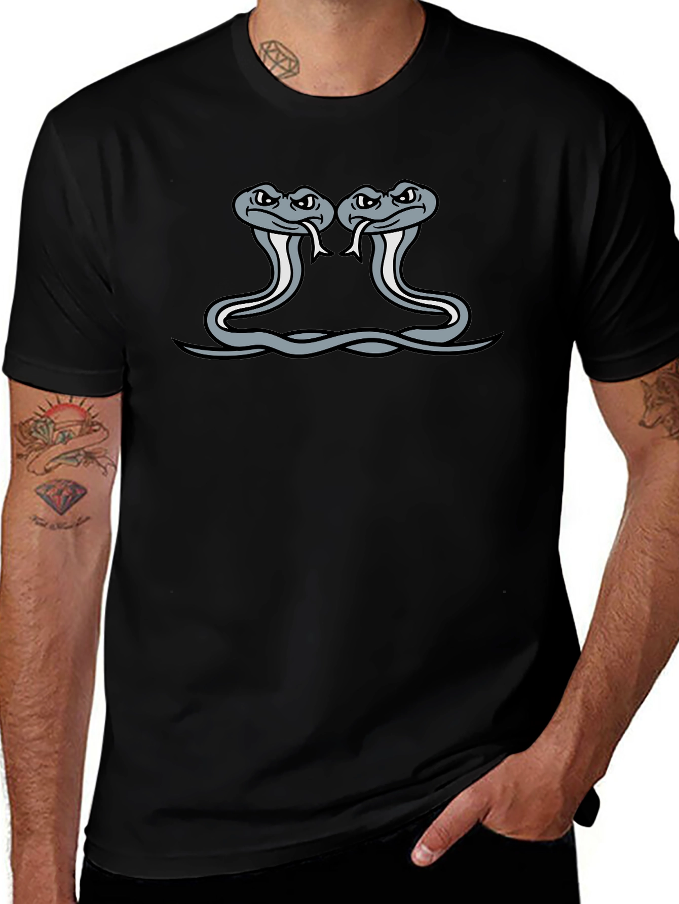 Two Headed Cobra Graphic Tee - Mens Black T-Shirt