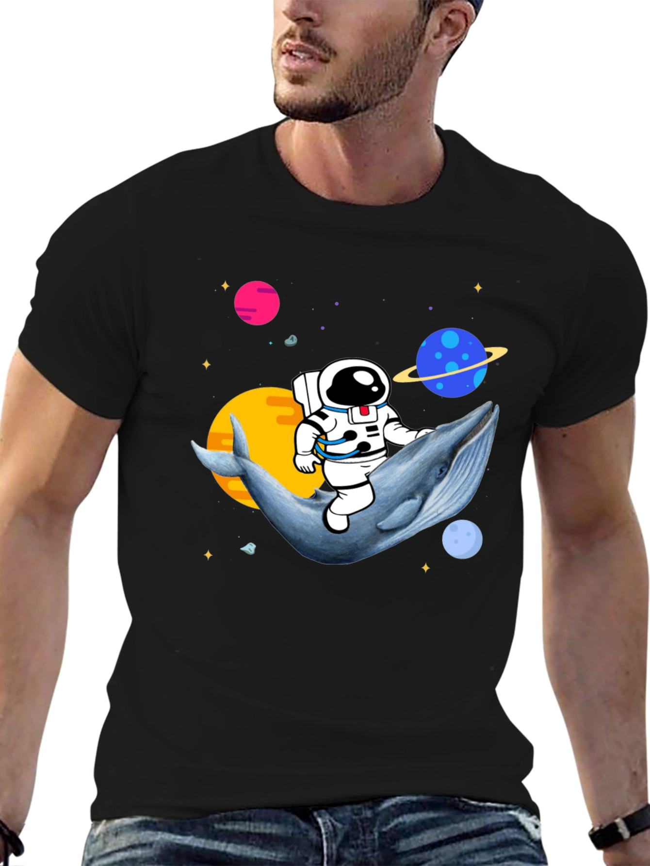 Astronaut Riding Whale T-Shirt - Space Graphic Tee