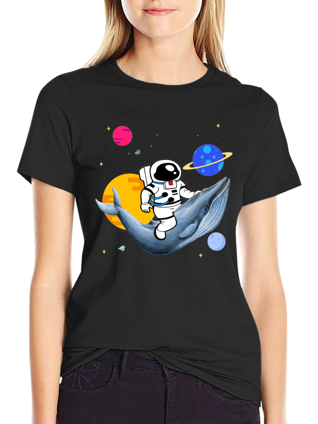 Astronaut Riding Whale T-Shirt - Space Graphic Tee