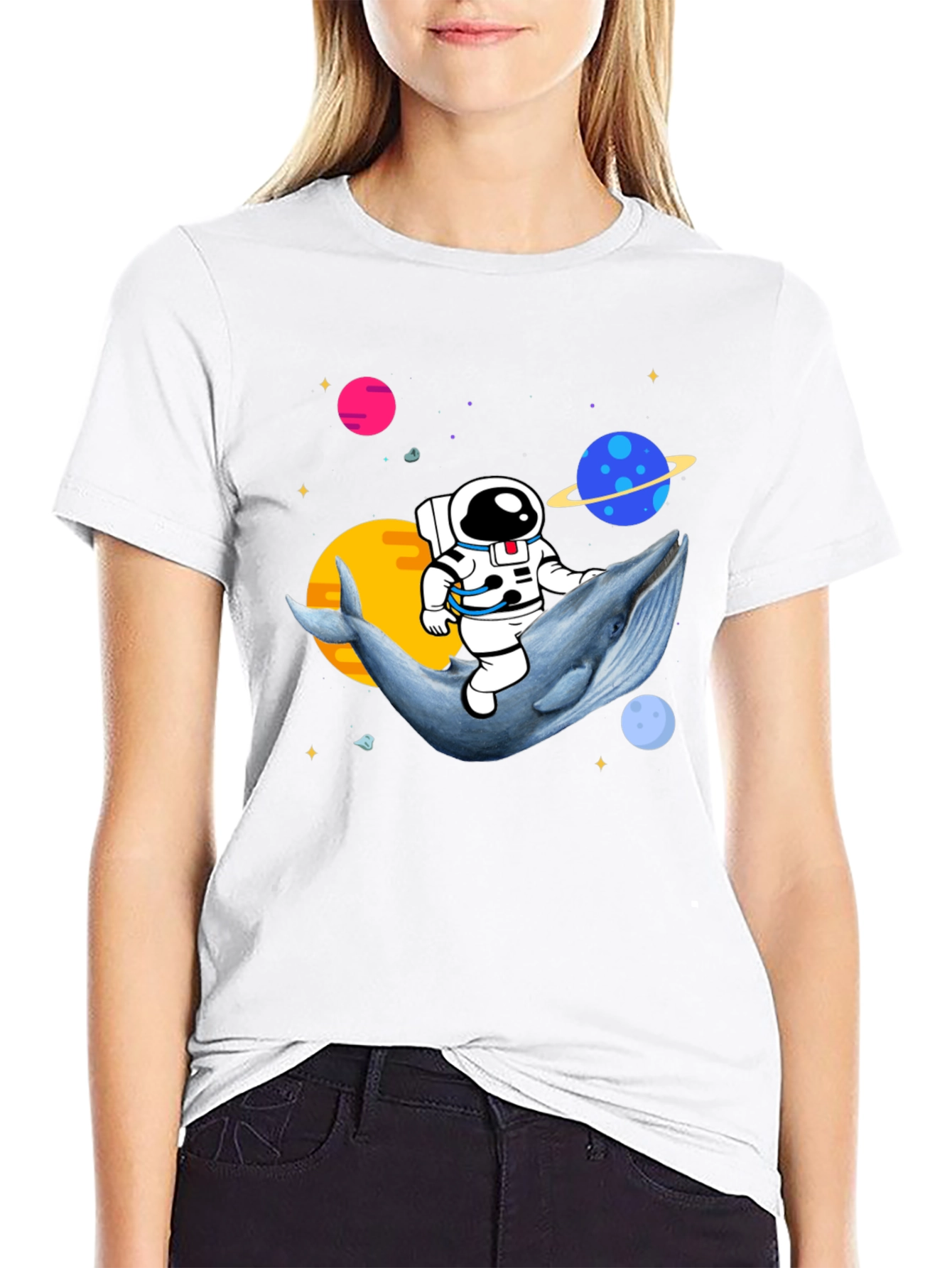 Astronaut Riding Whale T-Shirt - Space Graphic Tee