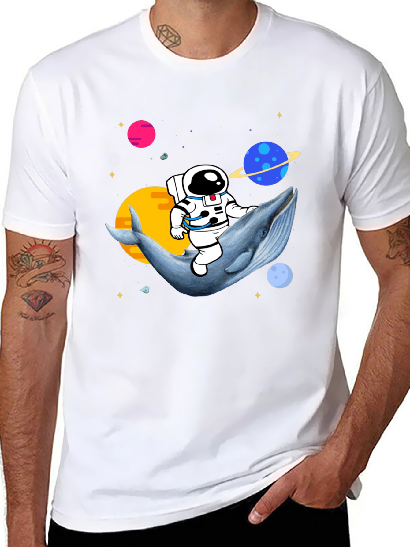 Astronaut Riding Whale T-Shirt - Space Graphic Tee