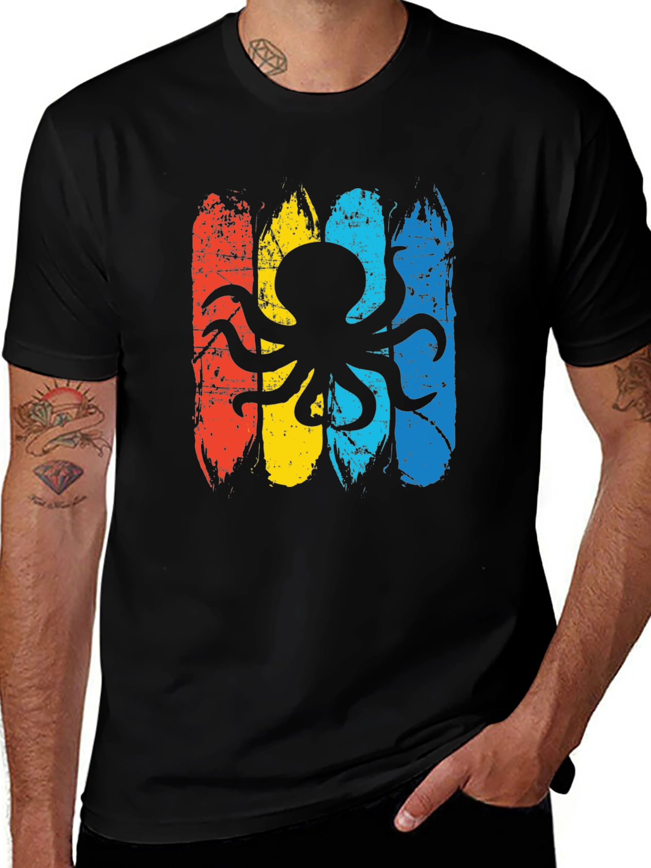 Retro Octopus Graphic T-Shirt - Black