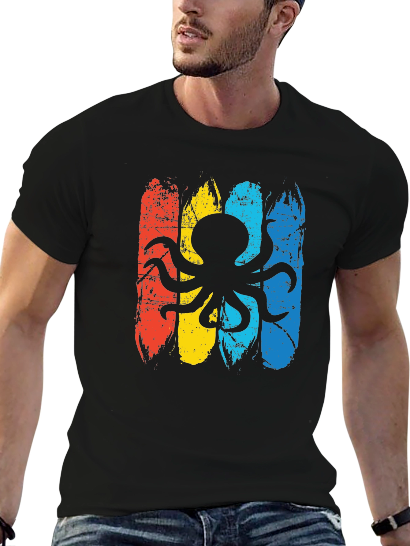 Retro Octopus Graphic T-Shirt - Black