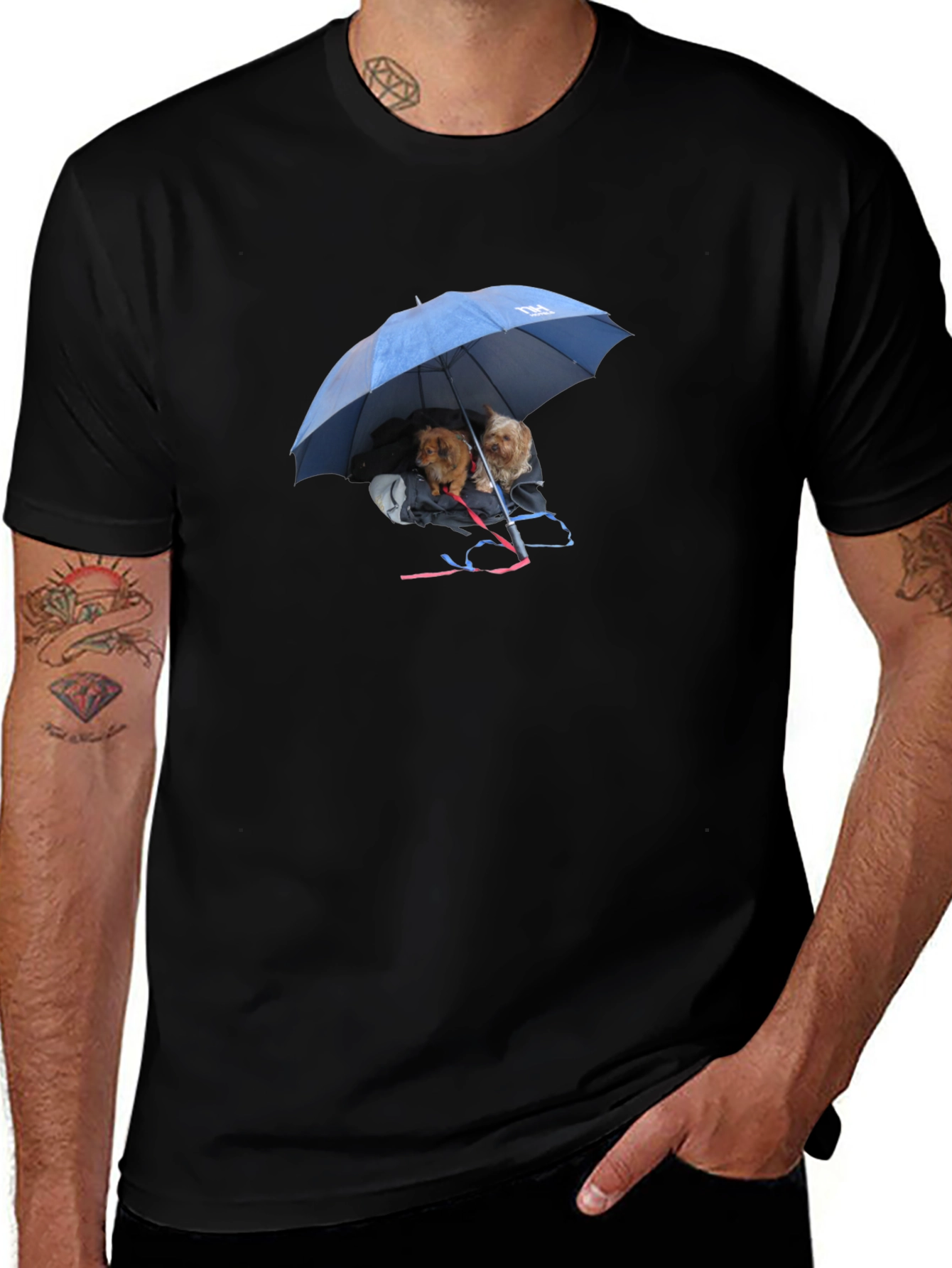 Dogs Under Umbrella Graphic Tee - Black