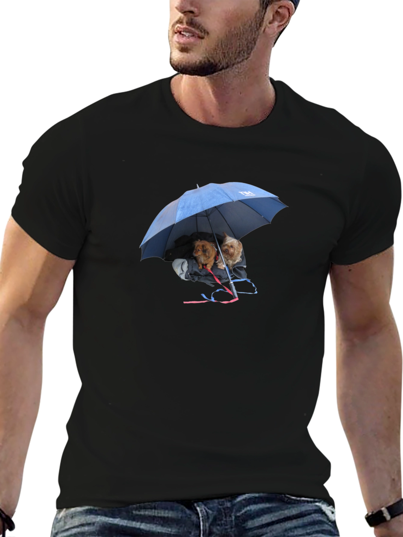 Dogs Under Umbrella Graphic Tee - Black