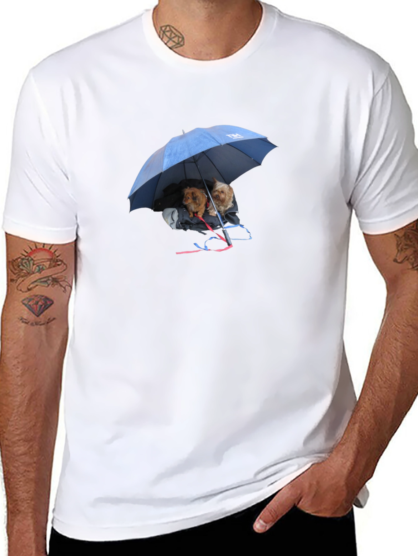 Dogs Under Umbrella Graphic Tee - Black