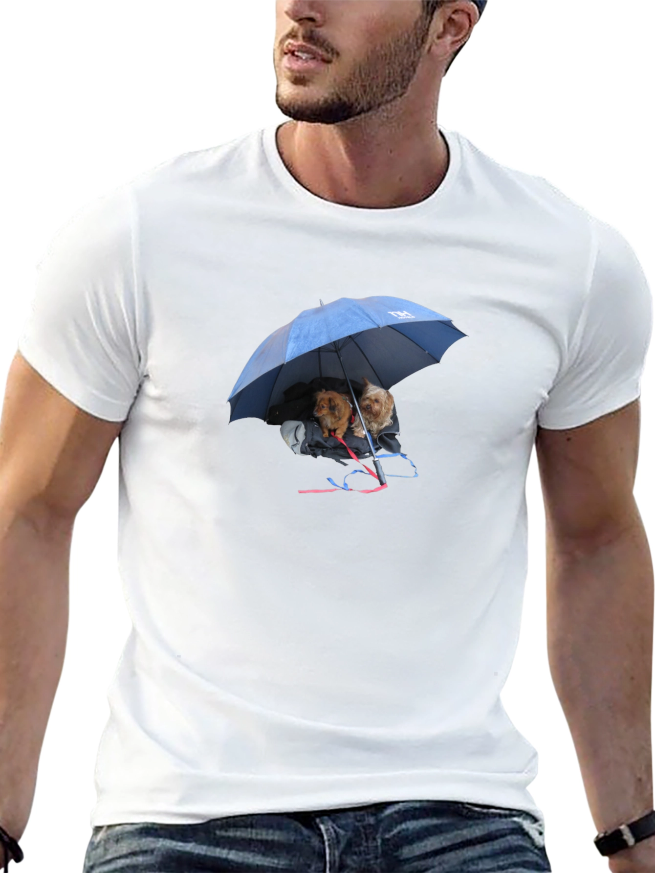 Dogs Under Umbrella Graphic Tee - Black