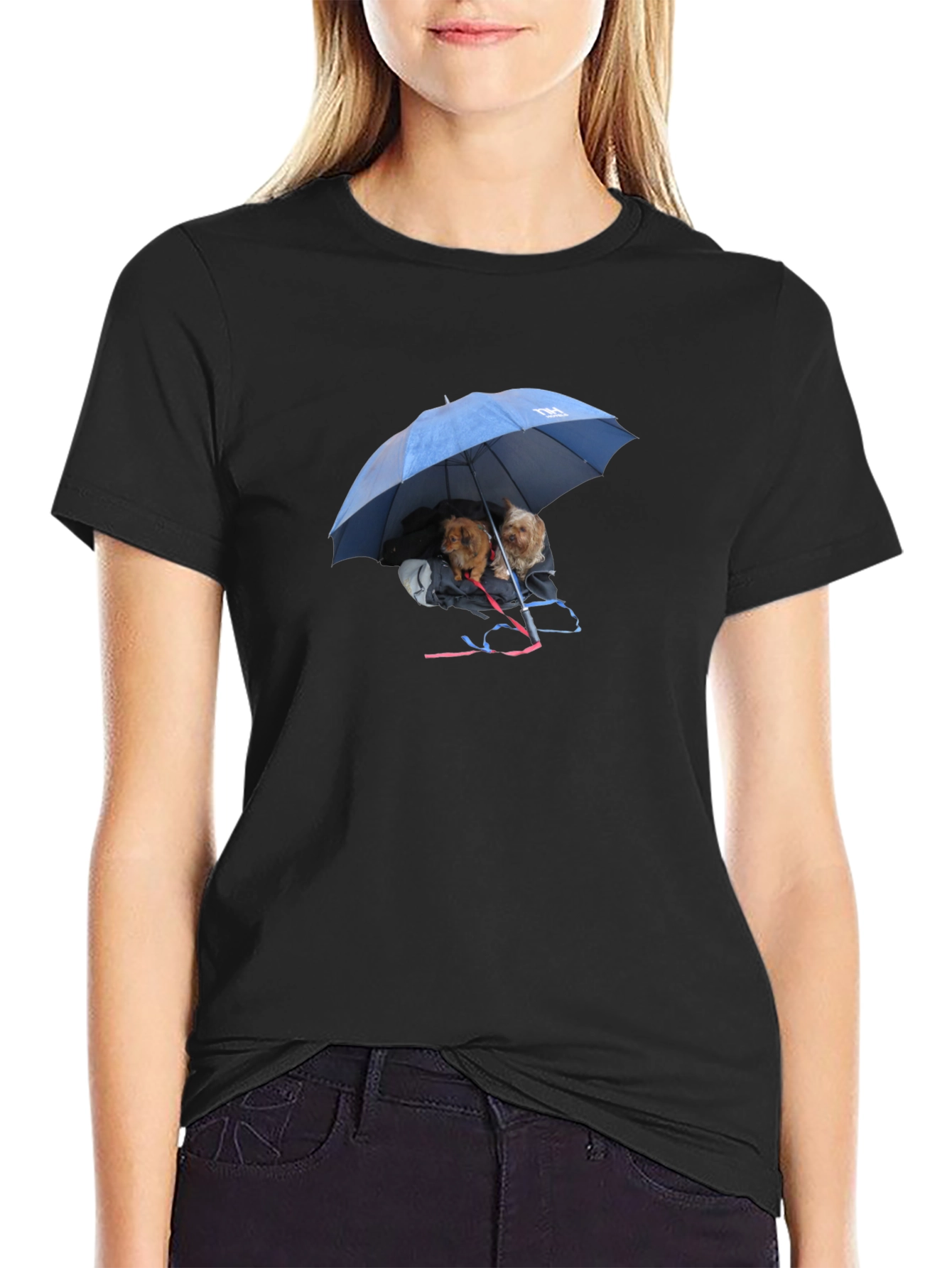 Dogs Under Umbrella Graphic Tee - Black