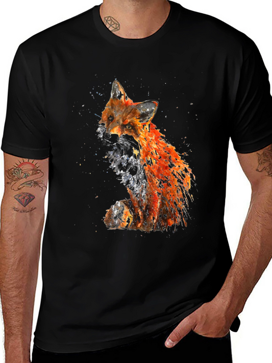 Fox Watercolor Graphic Print Black T-Shirt