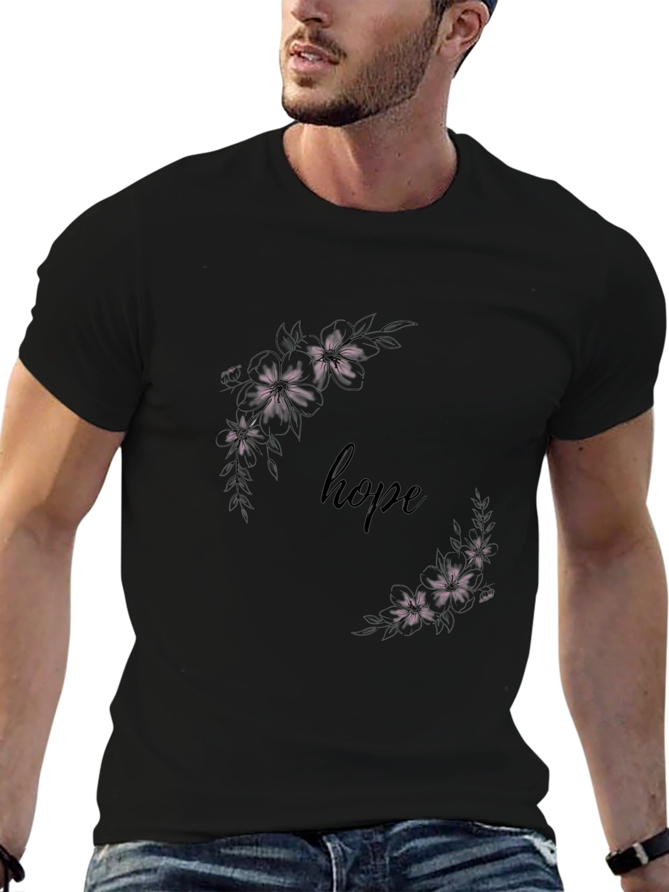 Hope Floral Graphic Tee - Stylish Black T-Shirt