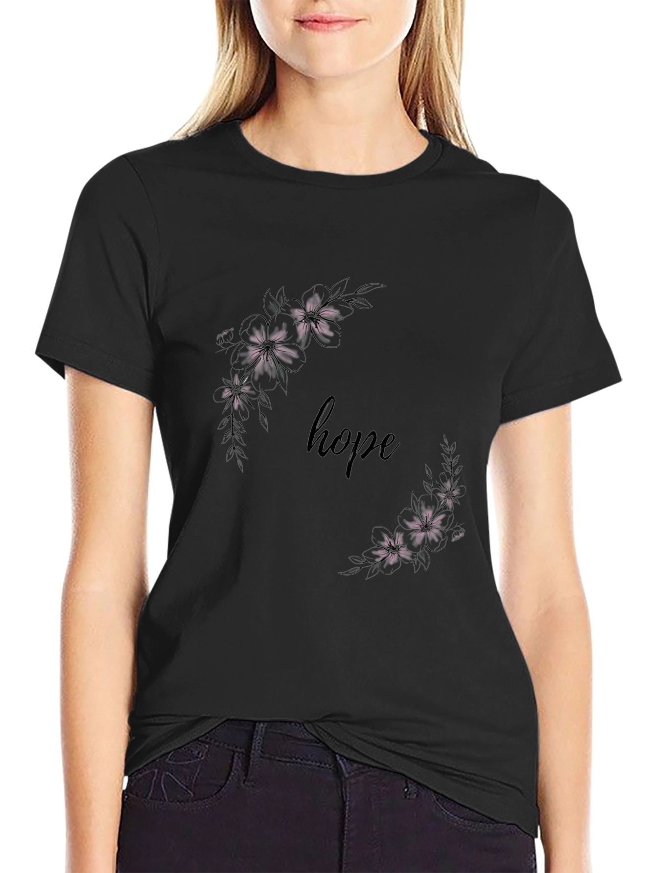 Hope Floral Graphic Tee - Stylish Black T-Shirt