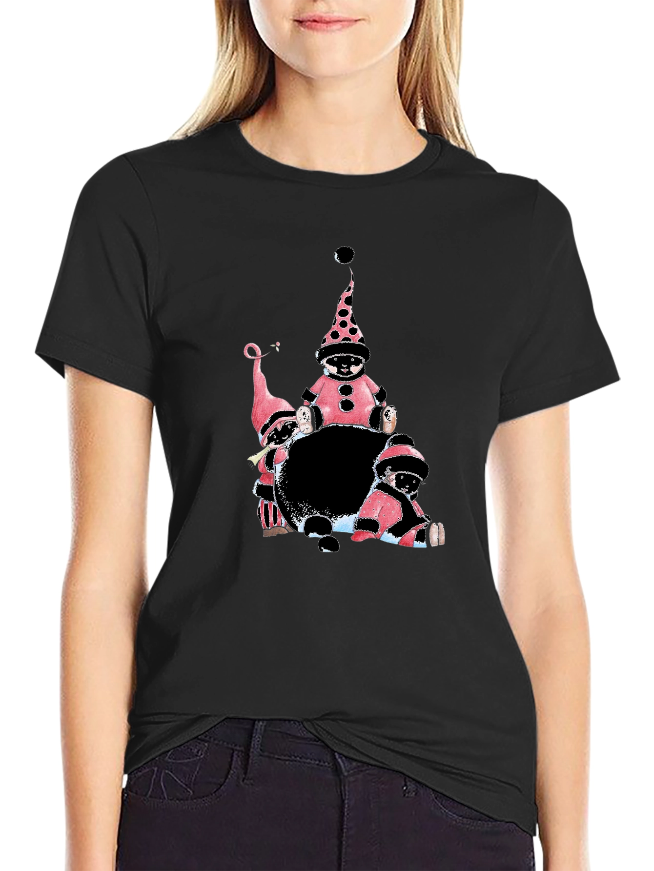 Whimsical Gnomes Black Graphic Tee