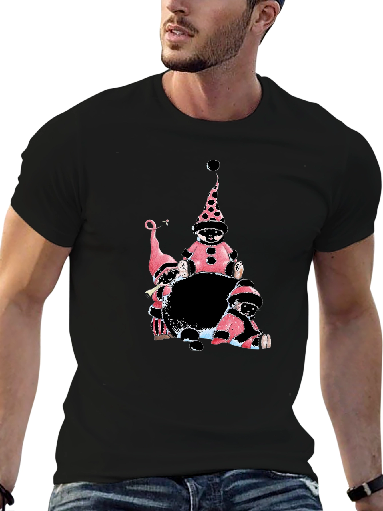 Whimsical Gnomes Black Graphic Tee