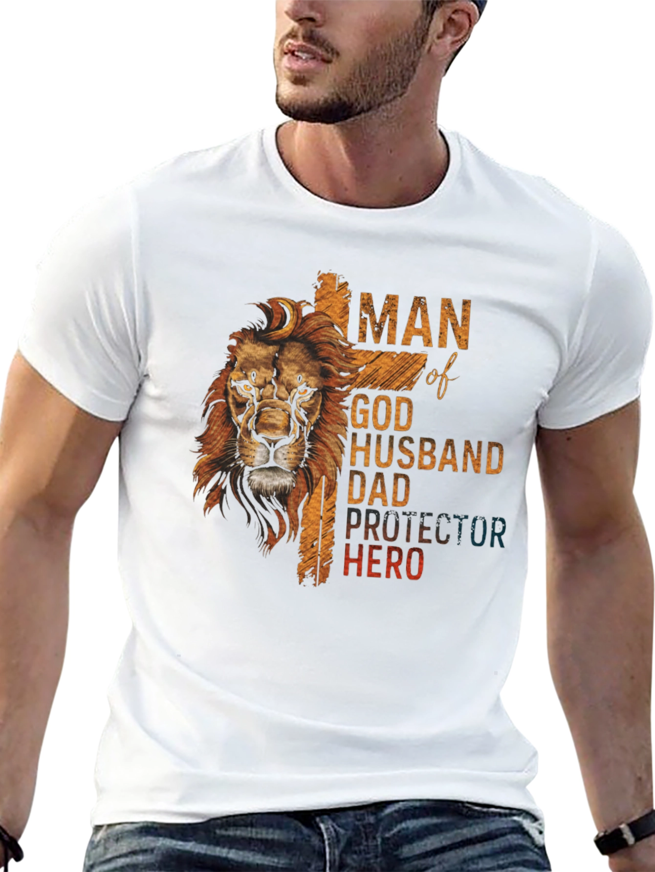 Man of God Lion Graphic Print T-Shirt