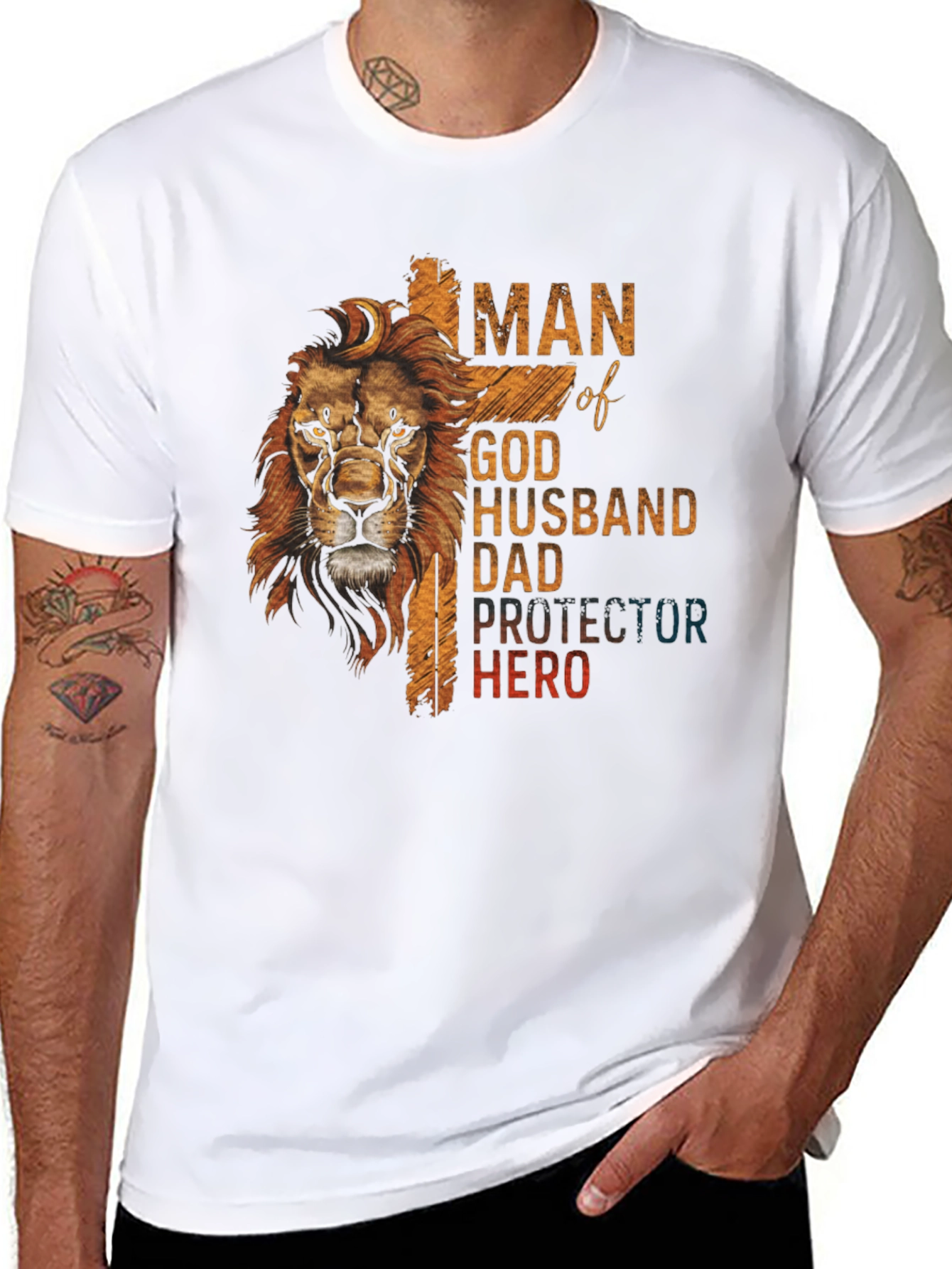 Man of God Lion Graphic Print T-Shirt