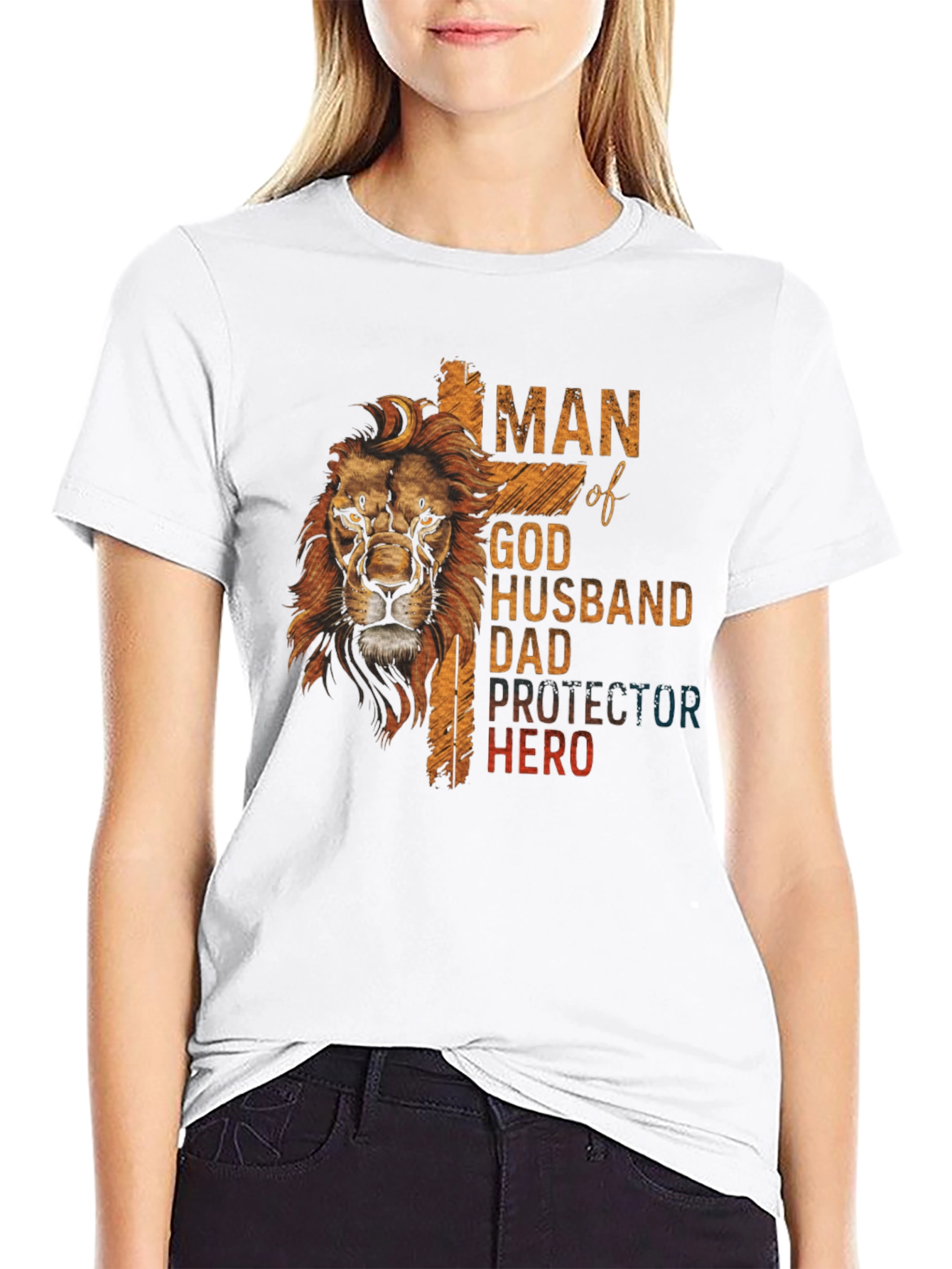 Man of God Lion Graphic Print T-Shirt