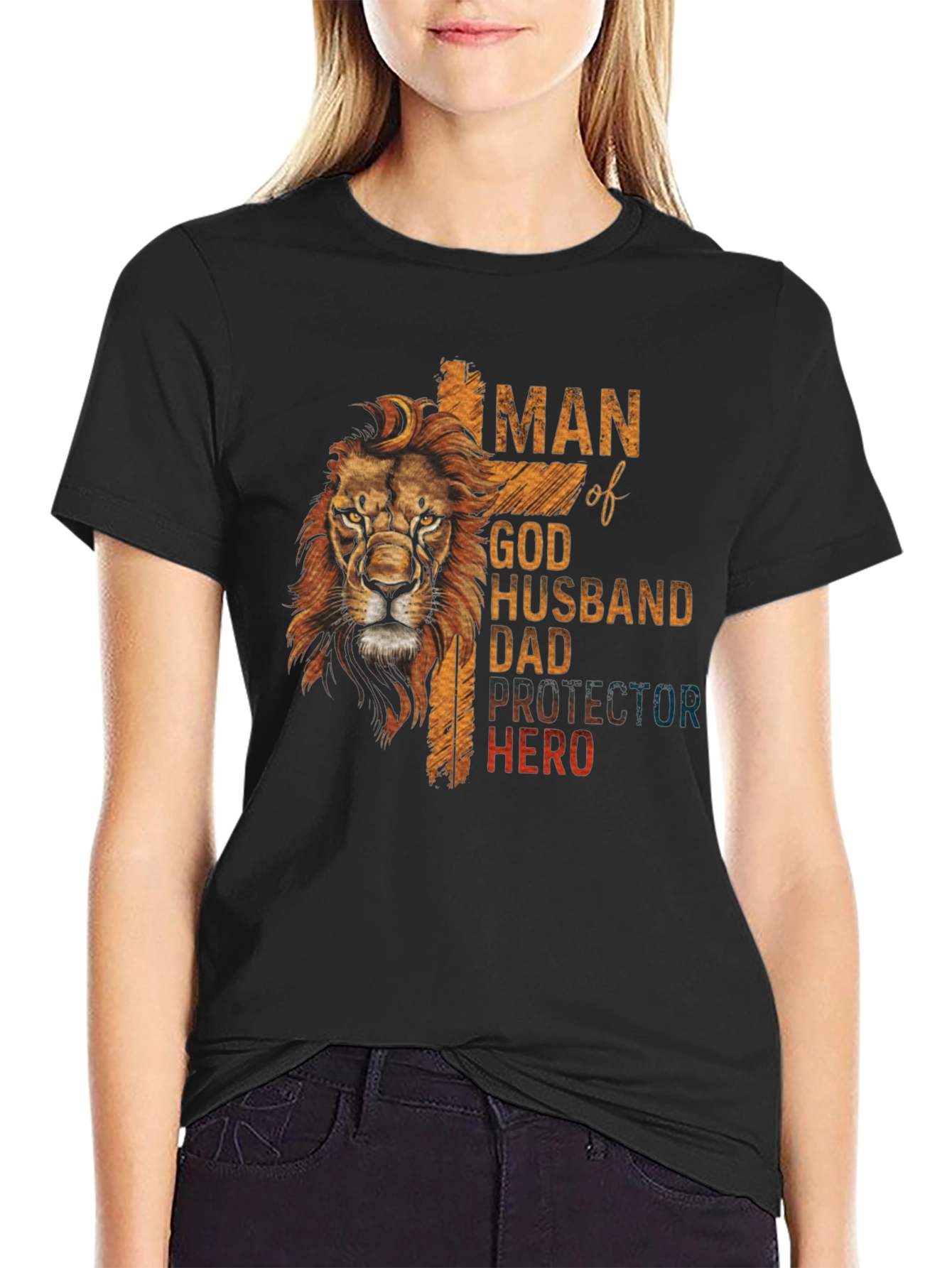 Man of God Lion Graphic Print T-Shirt