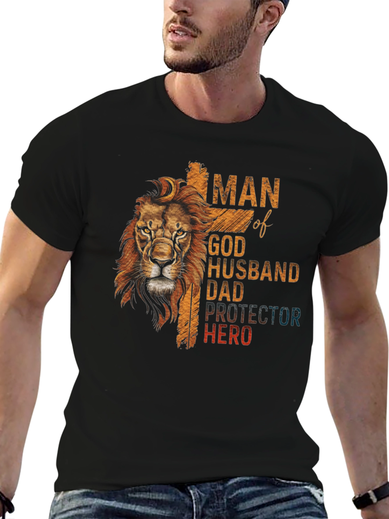 Man of God Lion Graphic Print T-Shirt