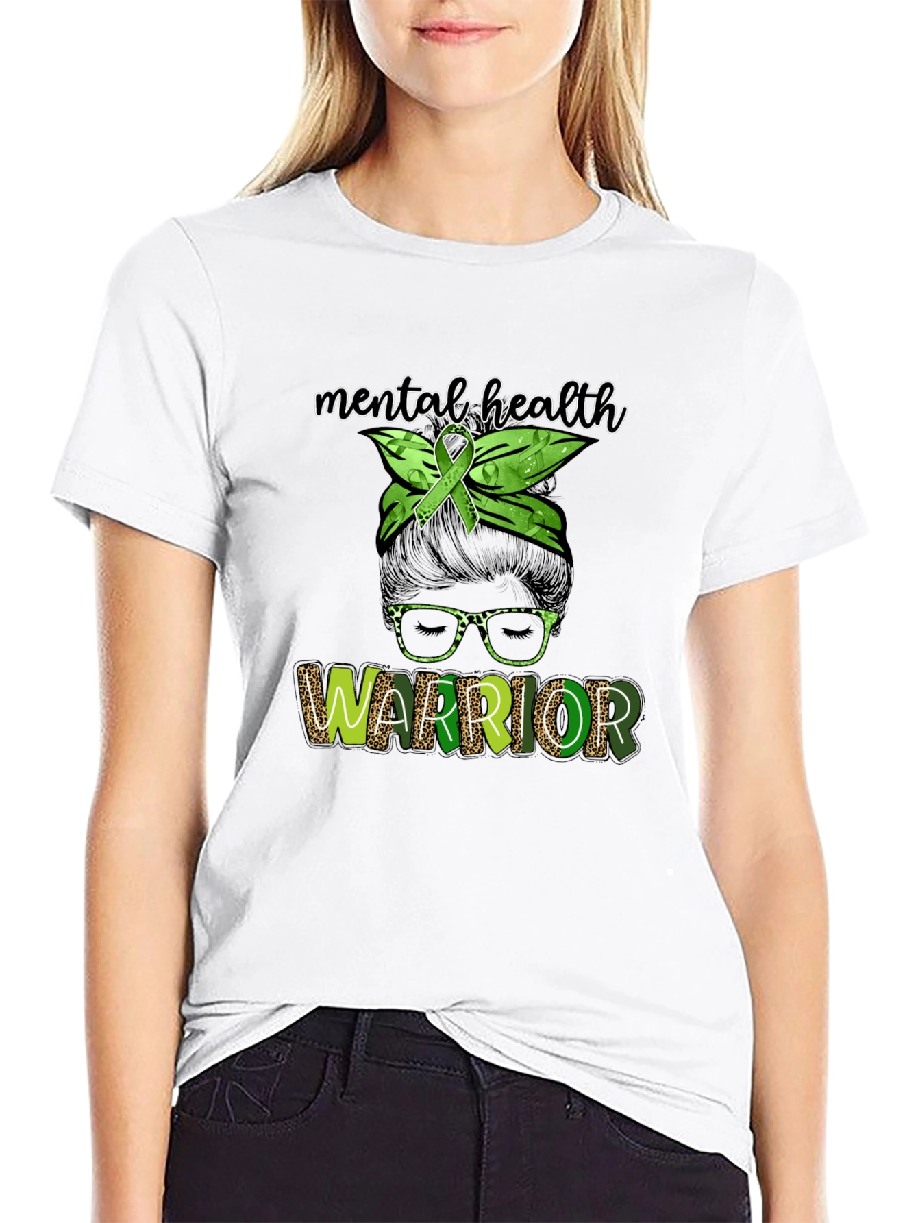 Mental Health Warrior Messy Bun T-Shirt