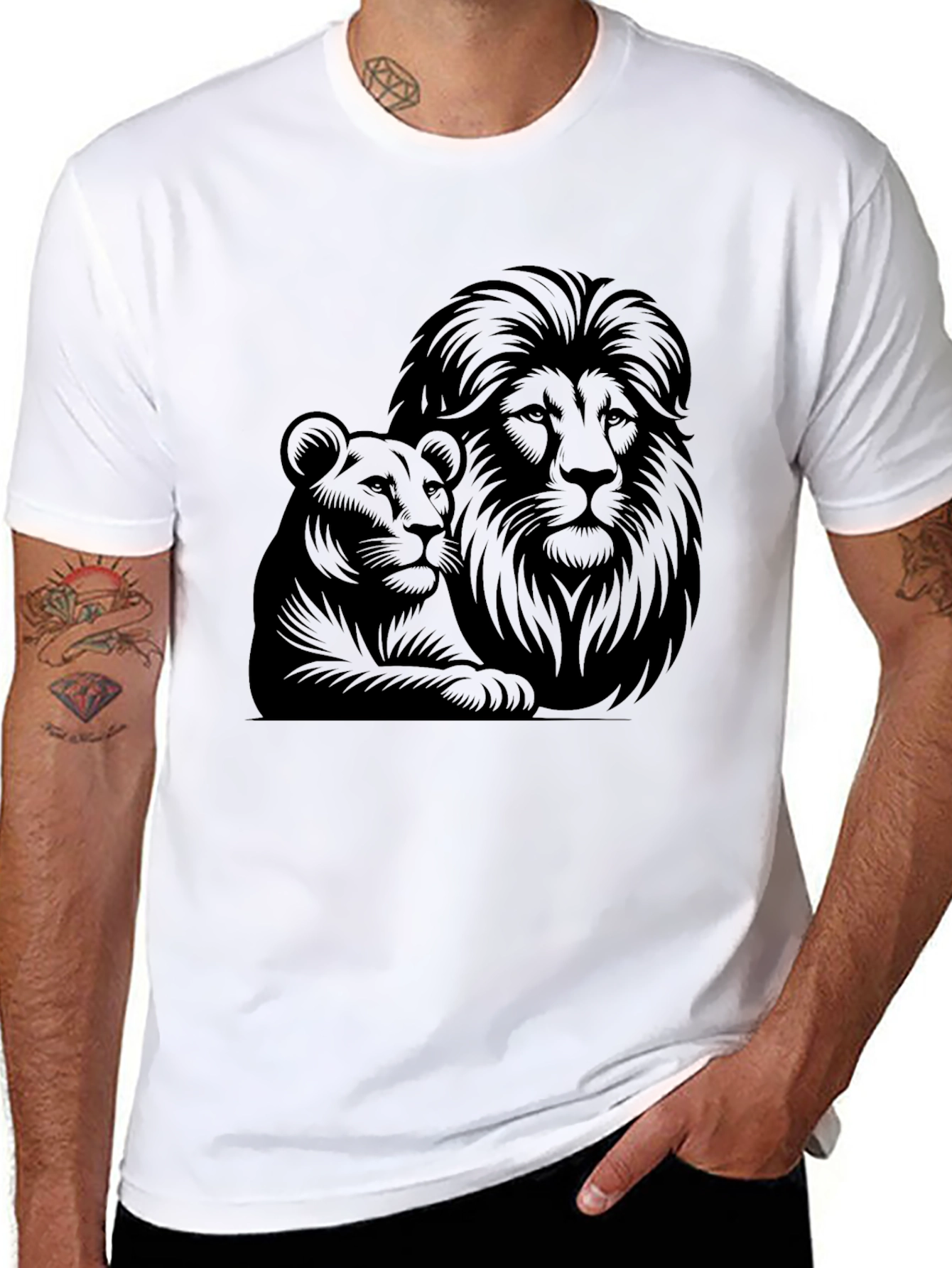 Lion & Lioness Graphic Tee - Black Unisex T-Shirt