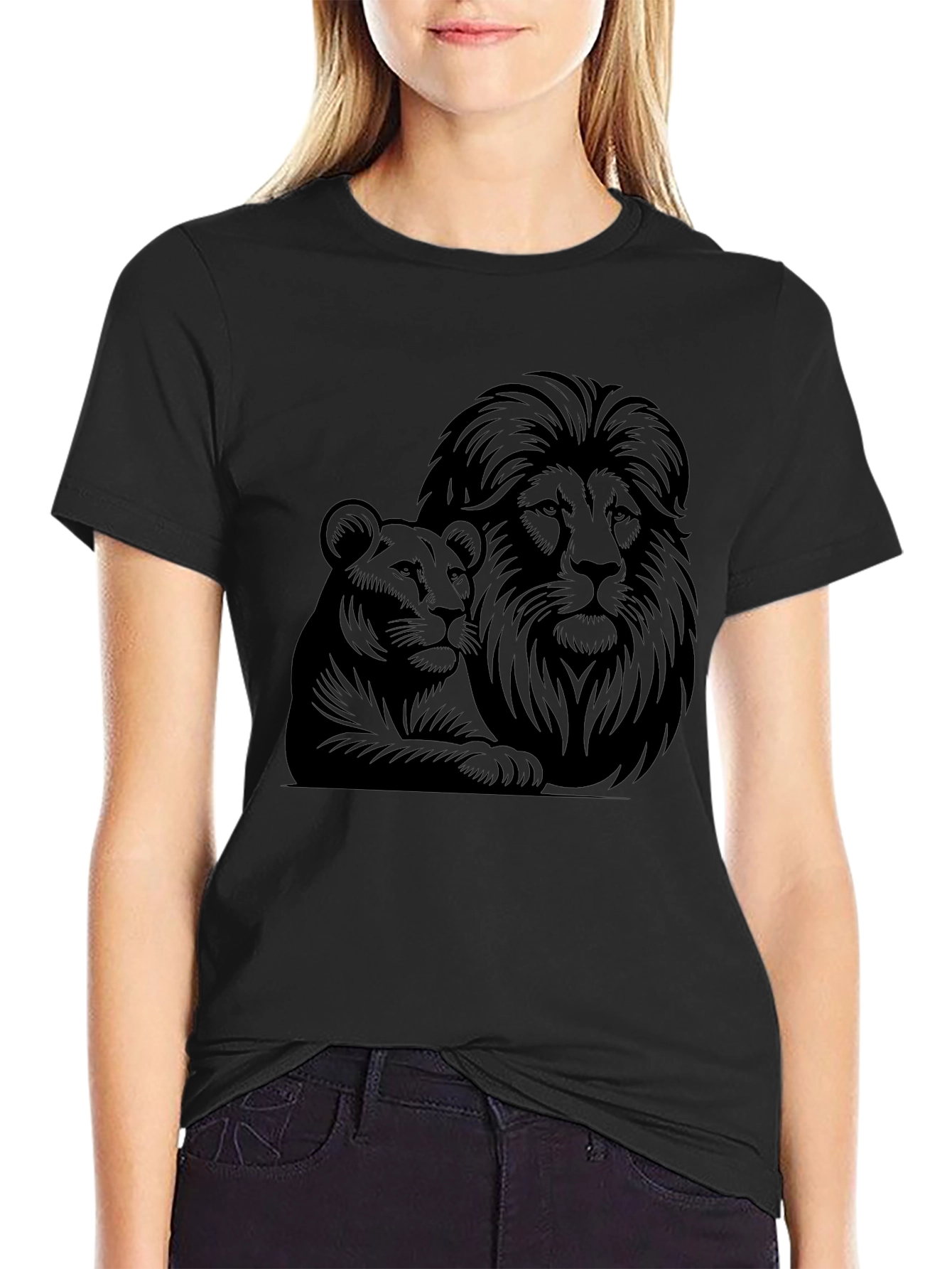 Lion & Lioness Graphic Tee - Black Unisex T-Shirt