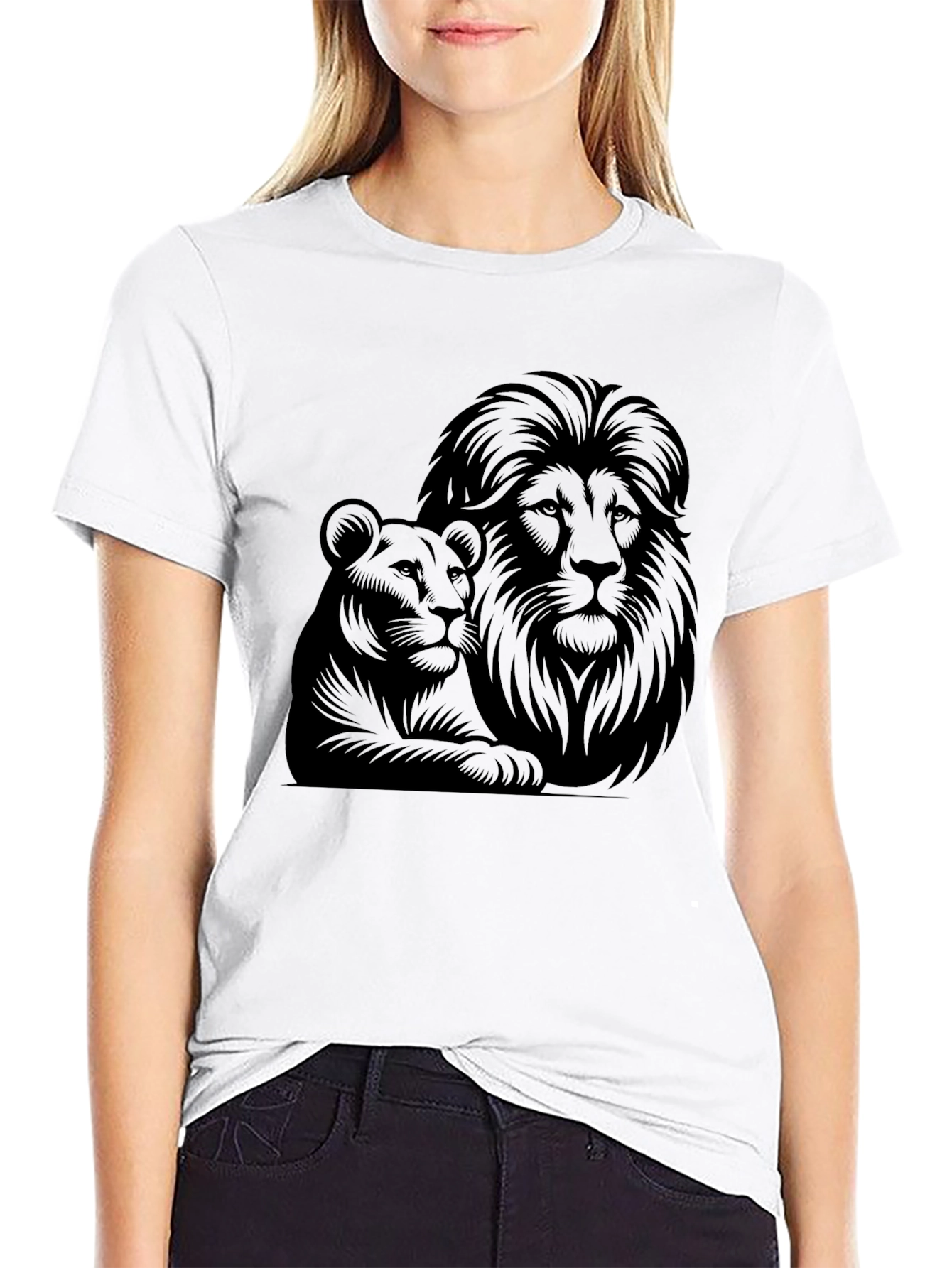 Lion & Lioness Graphic Tee - Black Unisex T-Shirt