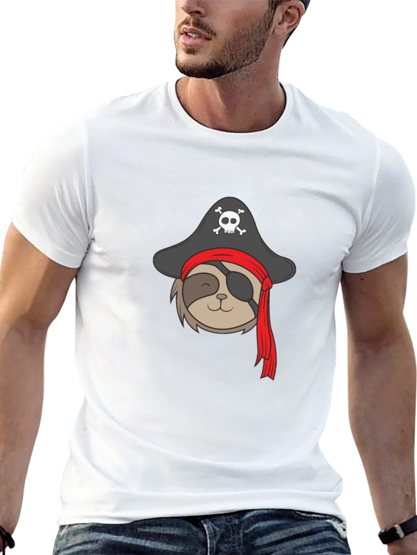 Pirate Sloth Graphic Tee - Mens Black T-Shirt