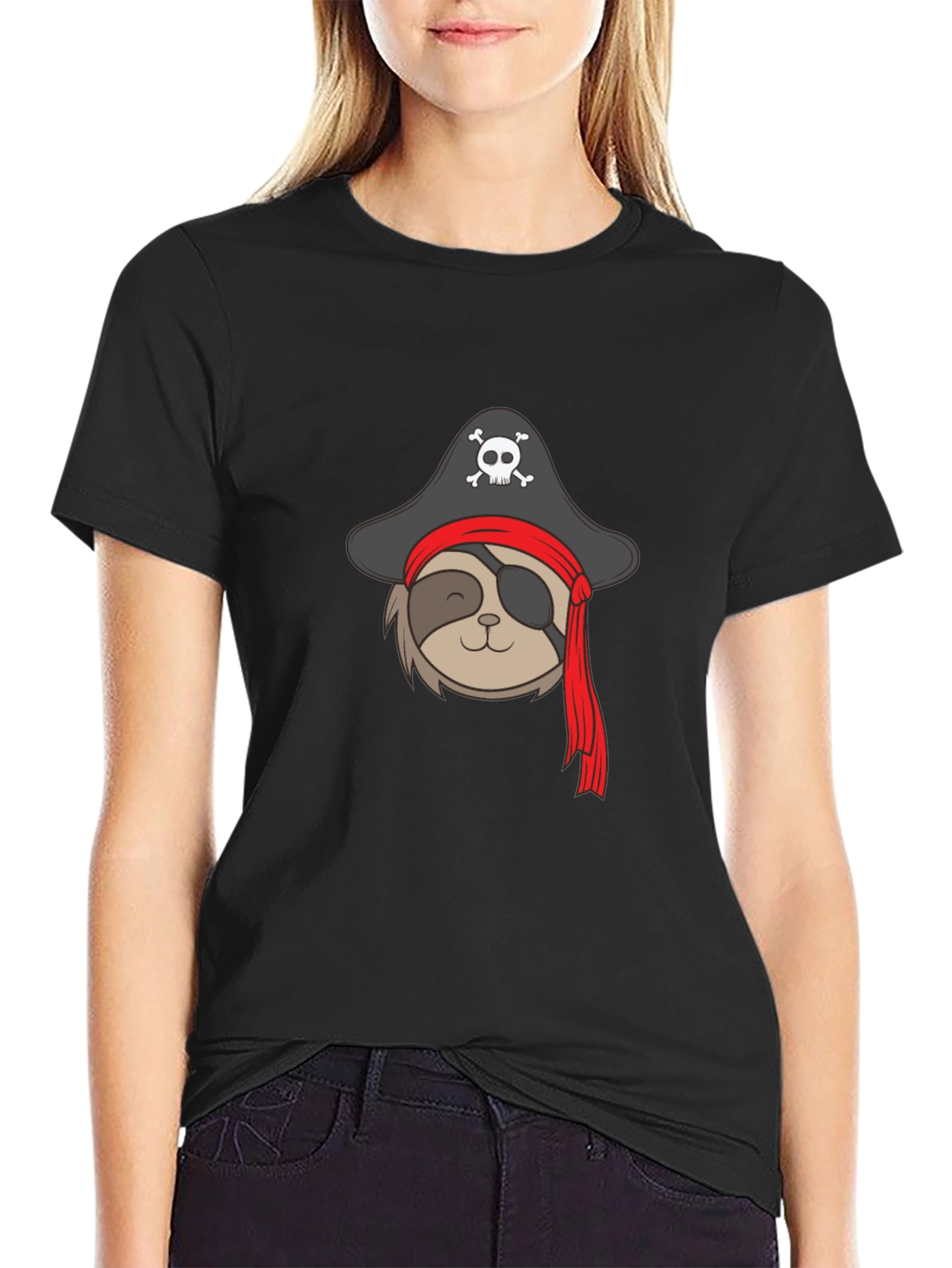 Pirate Sloth Graphic Tee - Mens Black T-Shirt