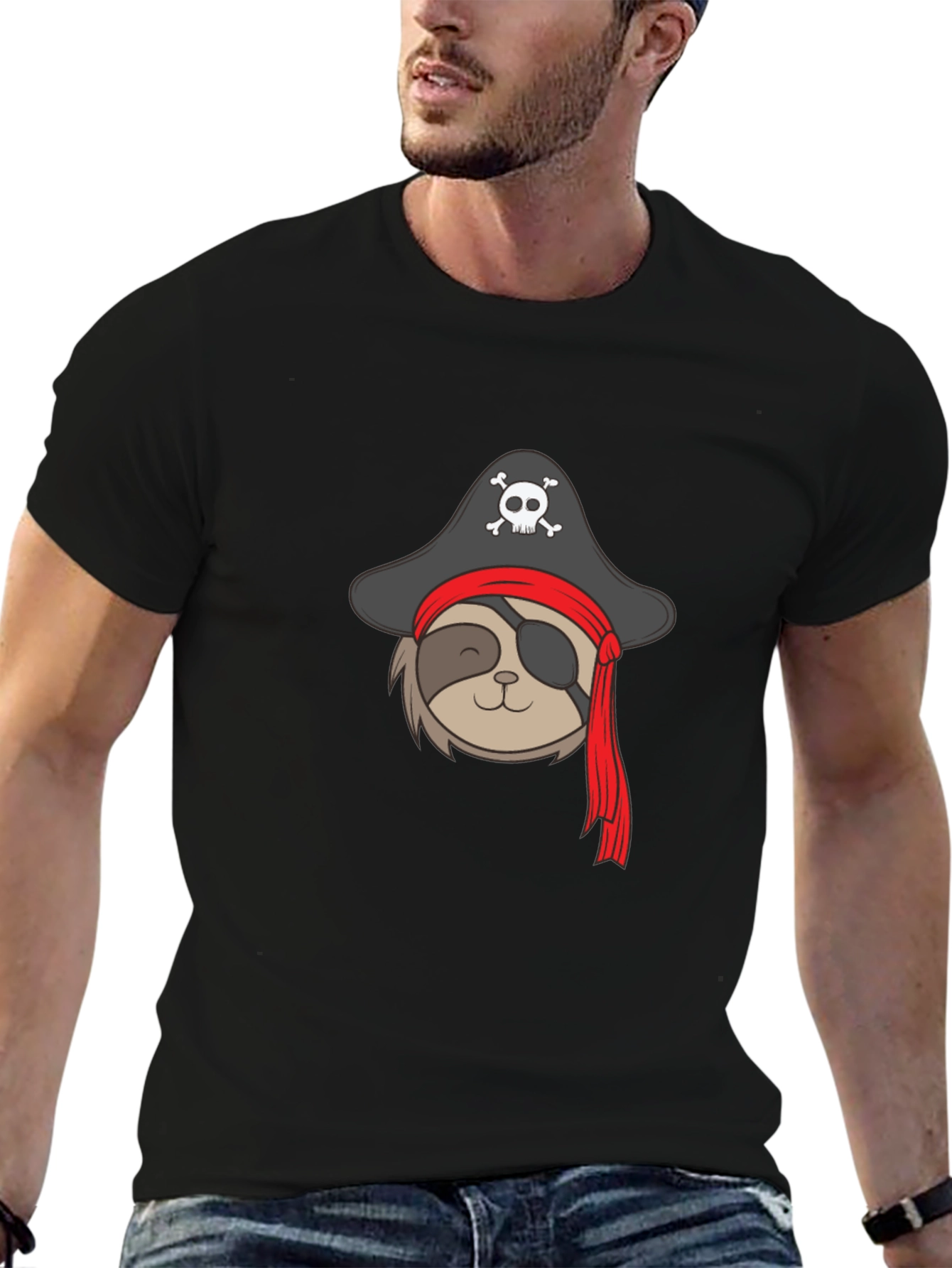 Pirate Sloth Graphic Tee - Mens Black T-Shirt