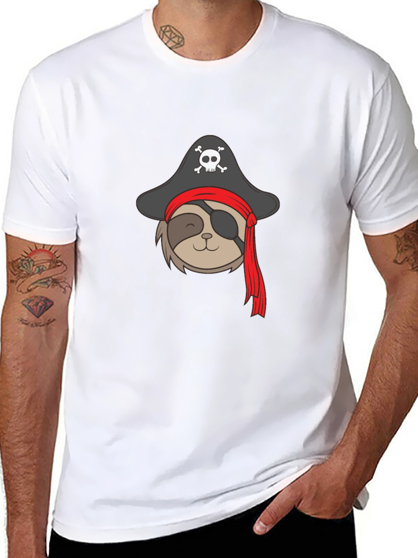 Pirate Sloth Graphic Tee - Mens Black T-Shirt