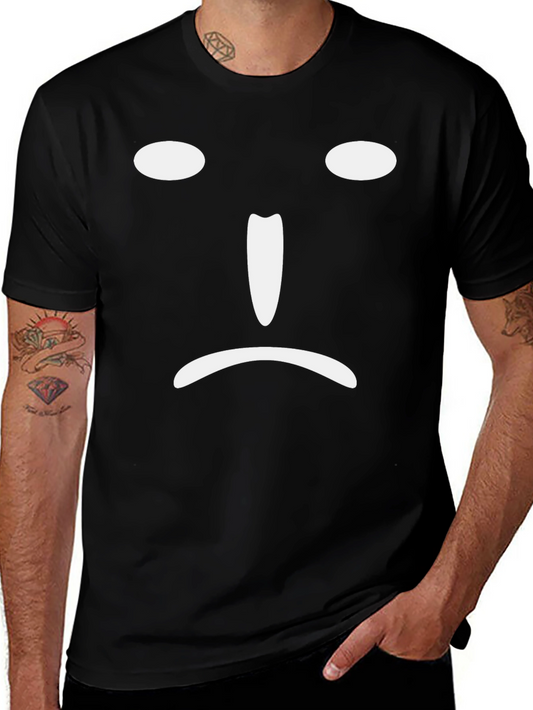 Sad Face Graphic Tee - Black Cotton Blend T-Shirt