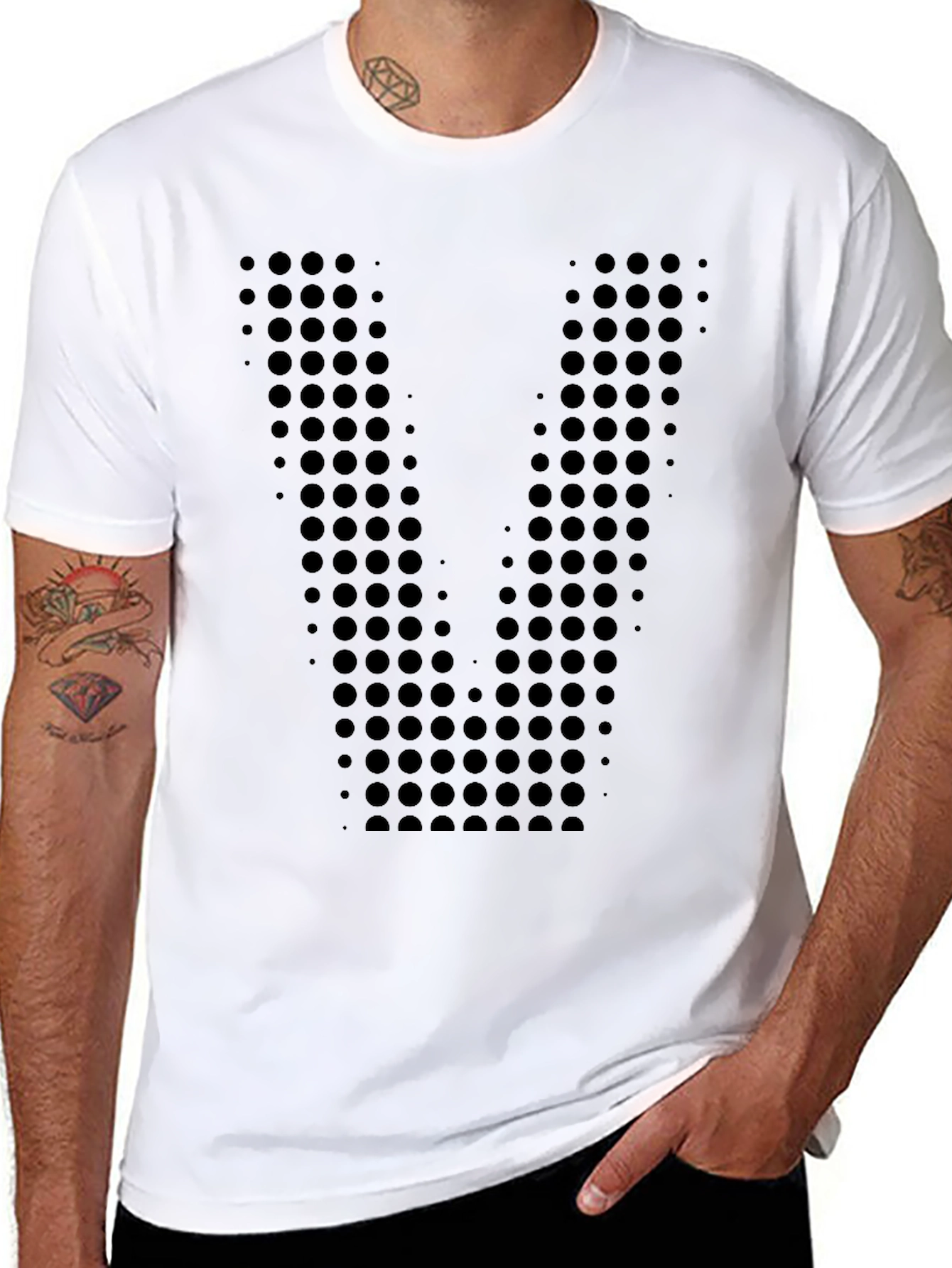 Geometric Dot Pattern Black T-Shirt