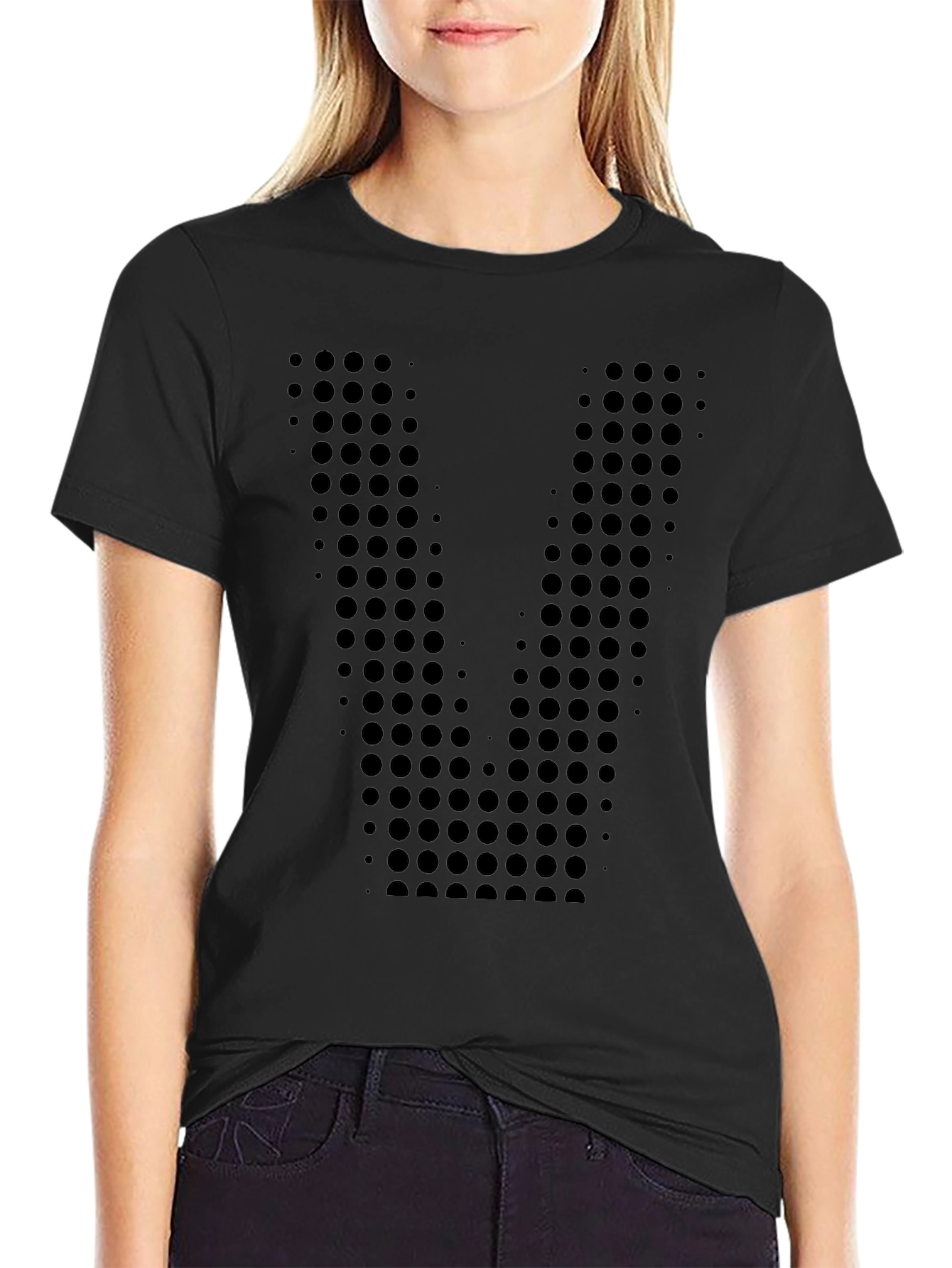 Geometric Dot Pattern Black T-Shirt