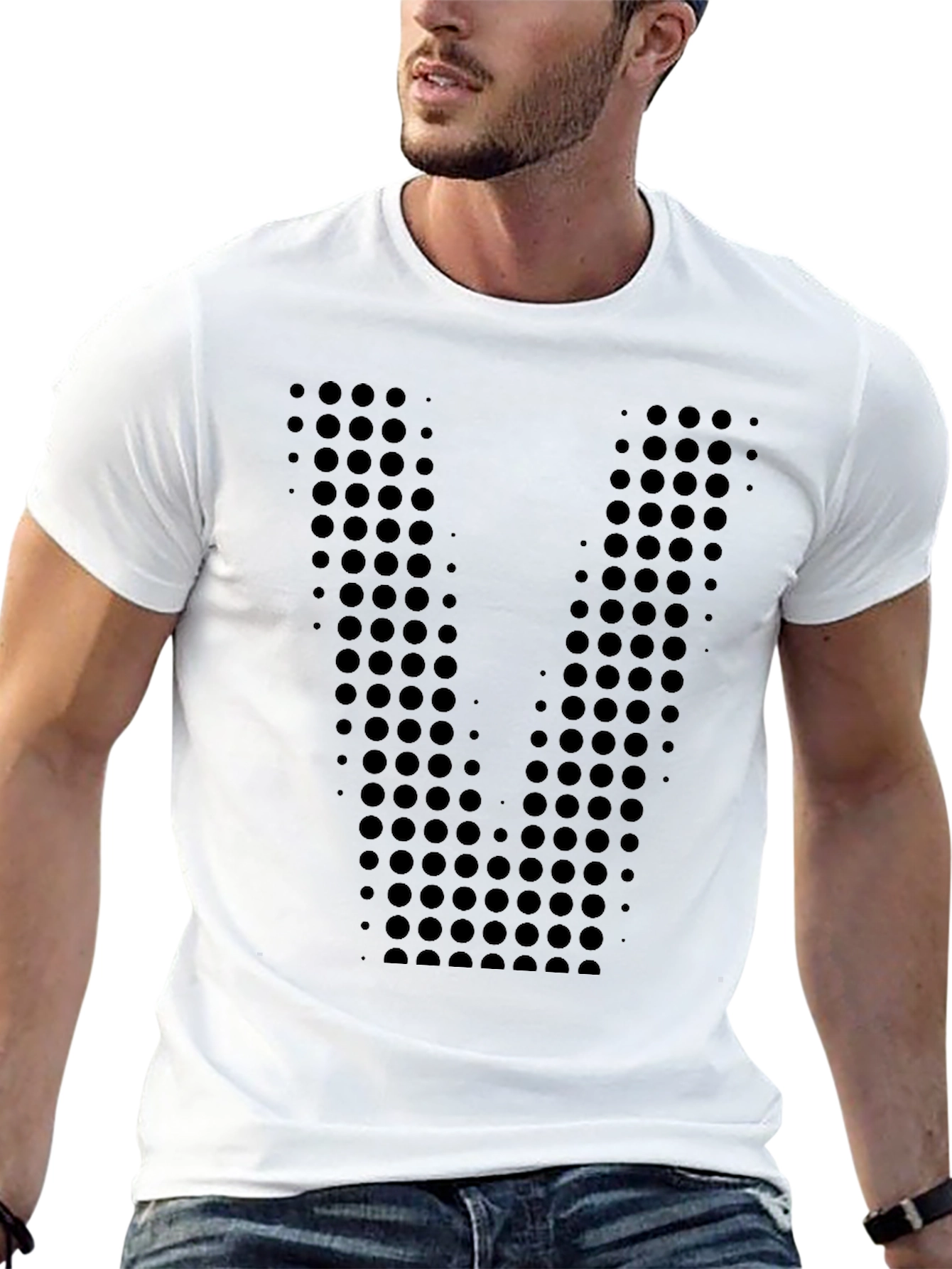 Geometric Dot Pattern Black T-Shirt