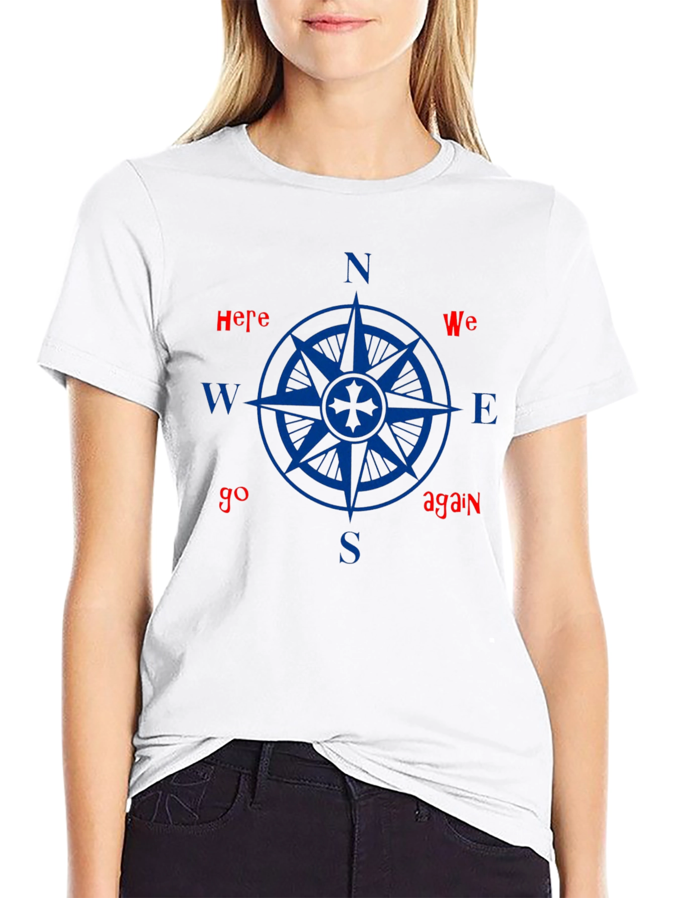 Nautical Compass Graphic Tee - Here We Go Again