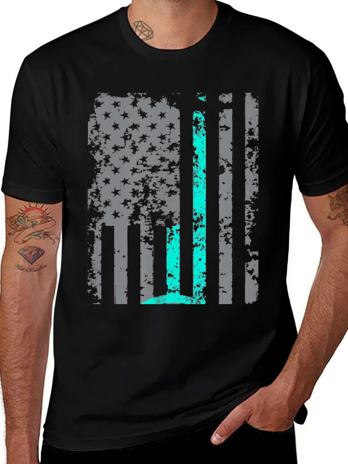 Distressed American Flag Thin Blue Line T-Shirt