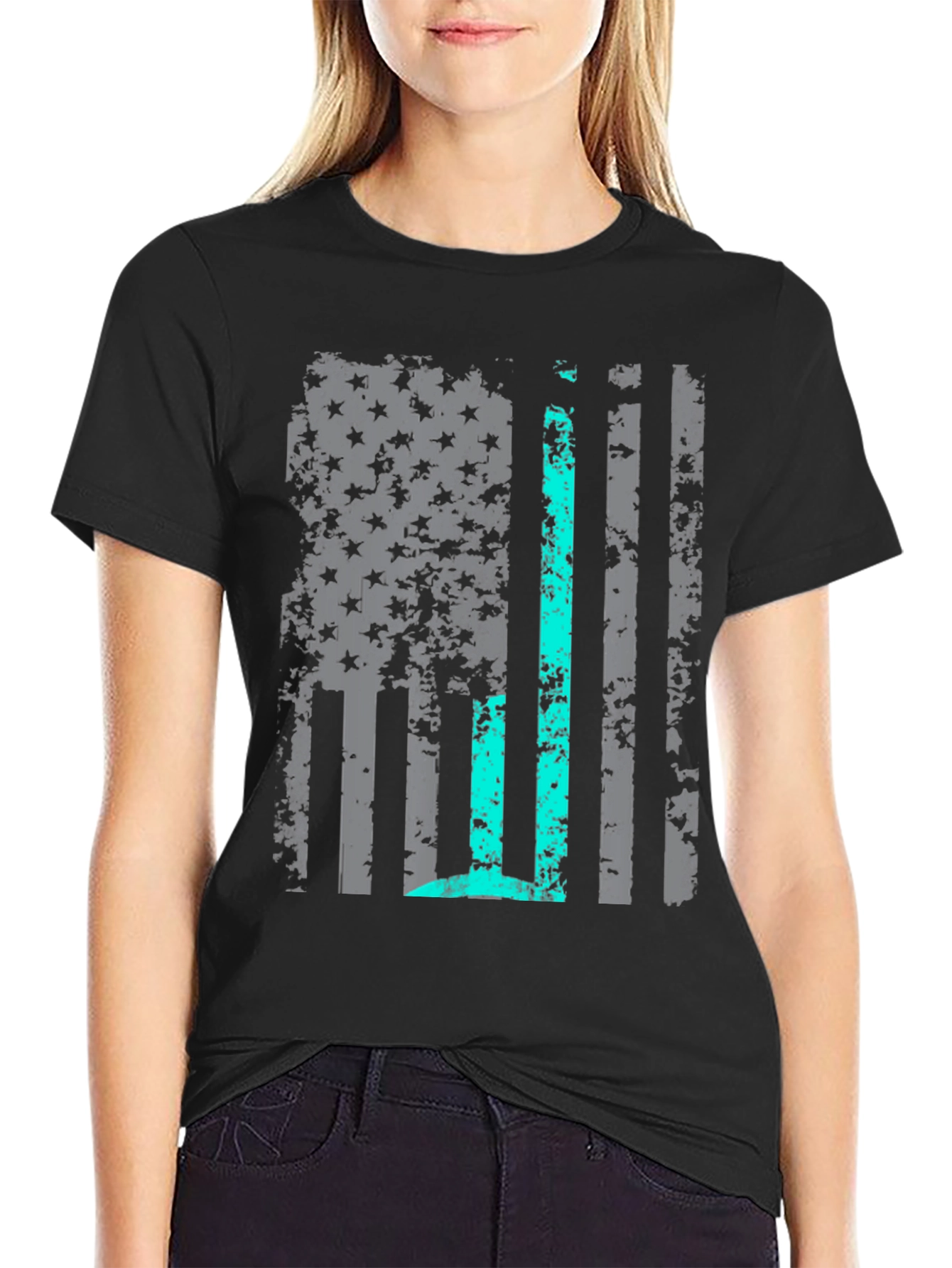 Distressed American Flag Thin Blue Line T-Shirt