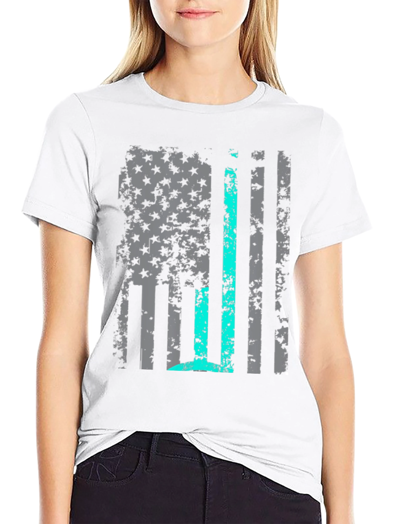 Distressed American Flag Thin Blue Line T-Shirt