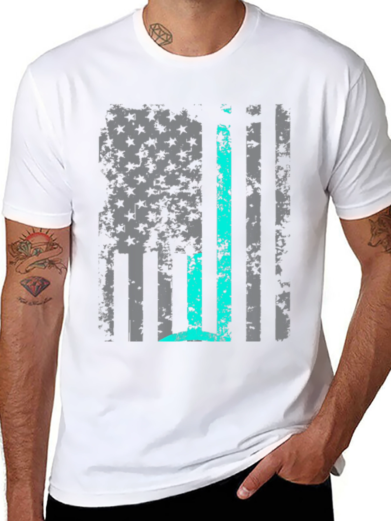 Distressed American Flag Thin Blue Line T-Shirt