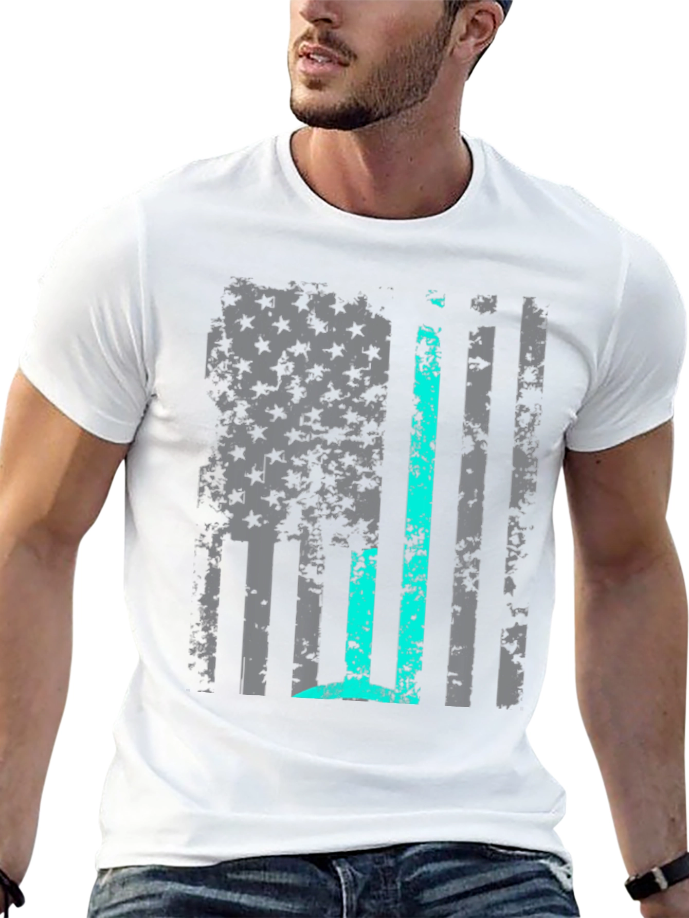 Distressed American Flag Thin Blue Line T-Shirt