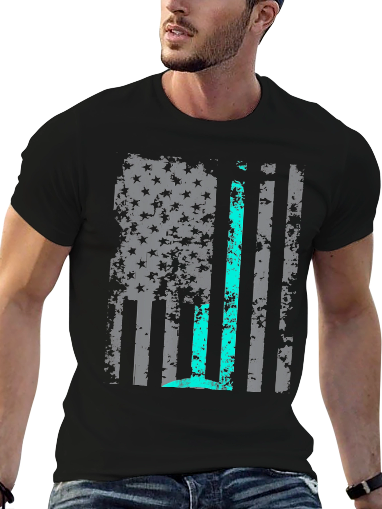 Distressed American Flag Thin Blue Line T-Shirt