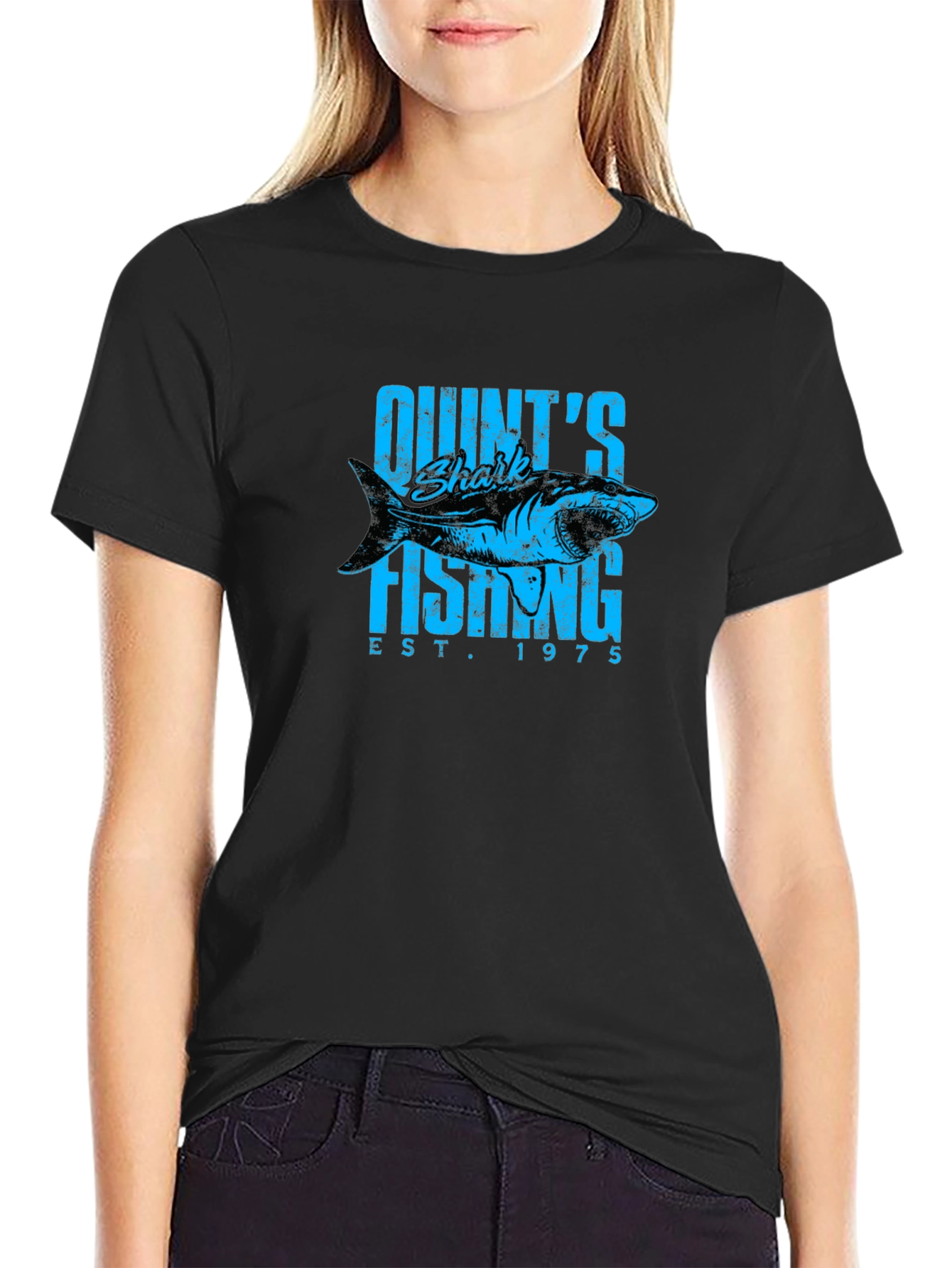 Quints Shark Fishing Est. 1975 Black T-Shirt